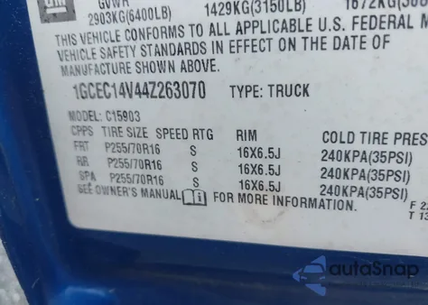 2004 Chevrolet Silverado 1500 Work Truck from USA, damaged, VIN 1GCEC14V44Z263070